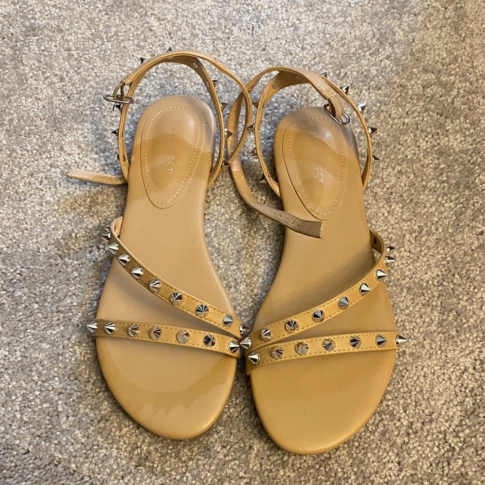 Nine West Beige Sandals with Silver Studs
